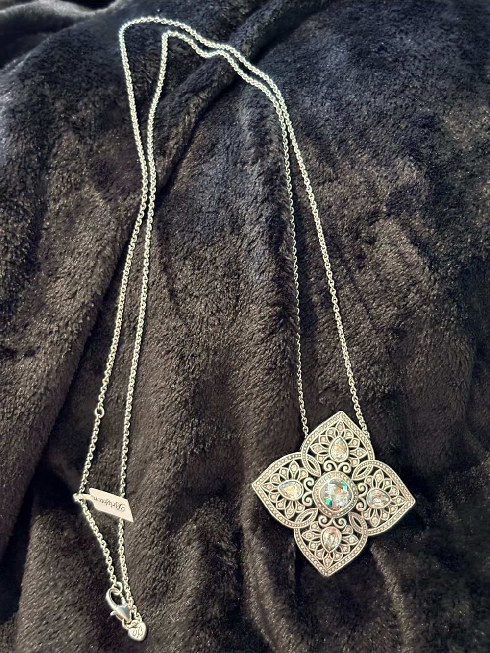 Intricate Brighton Silver-Tone Filigree Pendant Necklace with Clear Stones - NWT